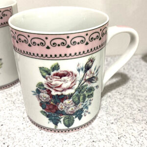 Andrea By Sadek Mug Set Winterthur Adaptation Pink & White Floral Ceramic (4)